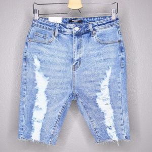 Denim Bermuda Shorts Light Wash Distressed Raw Hem Cut
